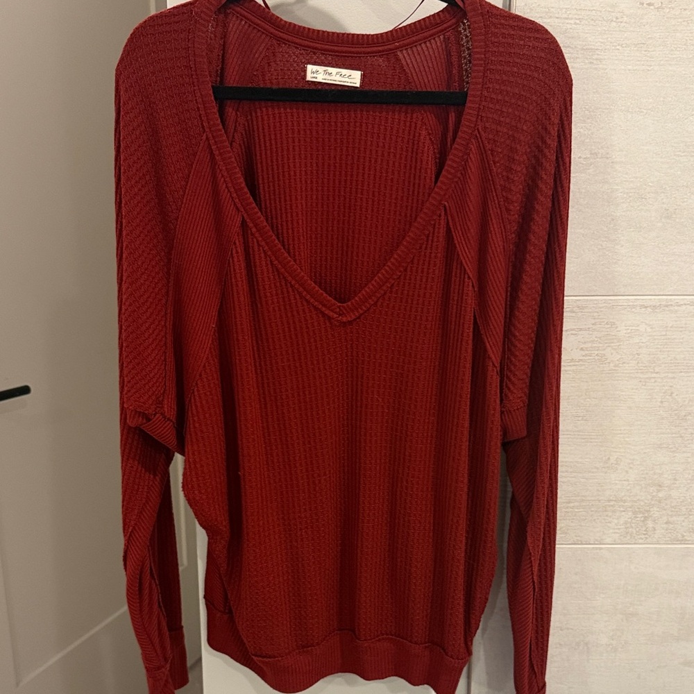 WE THE FREE RED LONG SLEEVE WAFFLE TOP